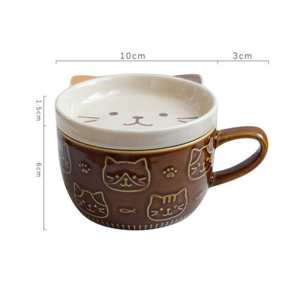 Japanese Ceramic Cat Breakfast Mug with Lid on Sale - Image 5